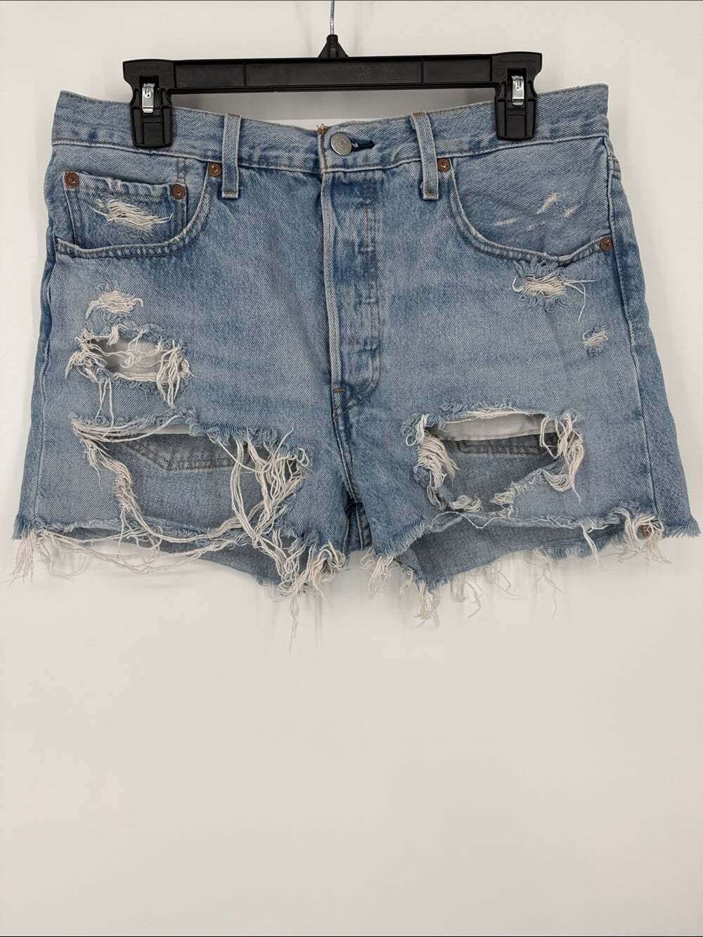 Levi's 501 Light Blue Ripped Denim Cutoff Shorts